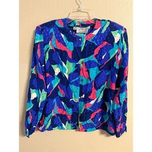 GAY BOYER VINTAGE Abstract Print Button Up Blouse Long Sleeve Women's Size M